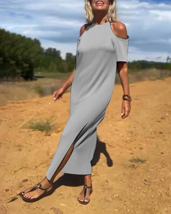 Vestido largo con hombros al descubierto y corte relajado