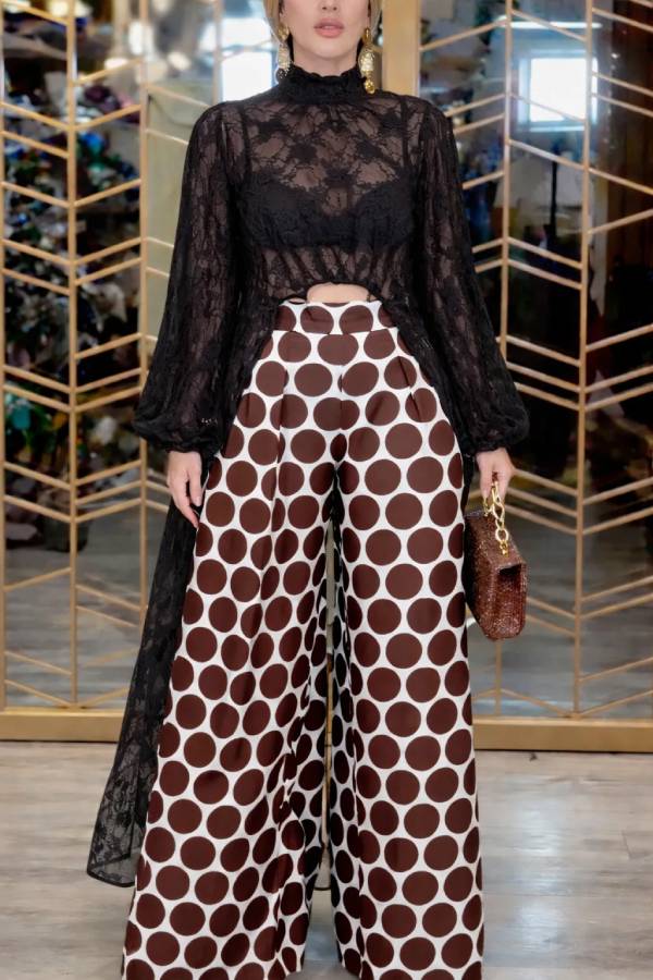 Conjunto Pantalón Ancho y Caftán de encaje