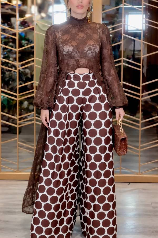 Conjunto Pantalón Ancho y Caftán de encaje