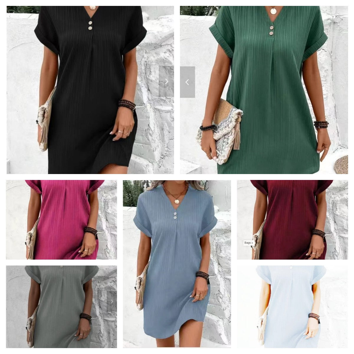 Vestido informal con cuello en V y botones (LIQUIDACIÓN)