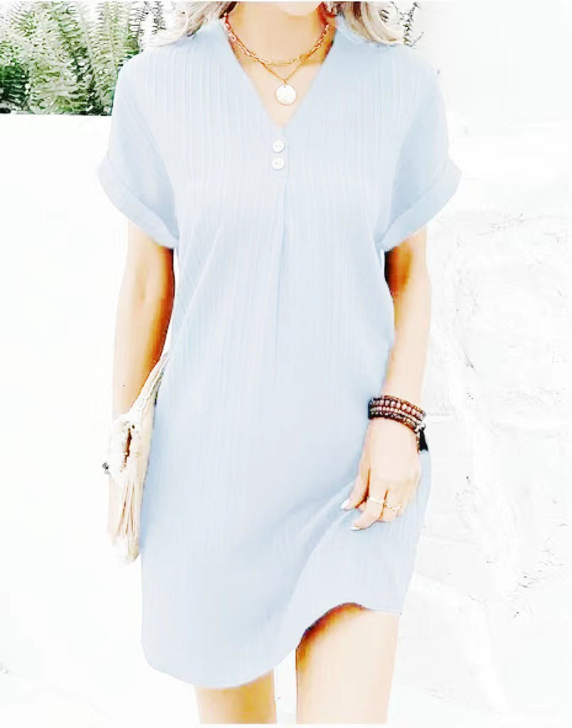 Vestido informal con cuello en V y botones (LIQUIDACIÓN)