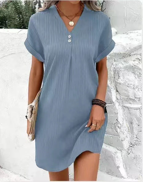 Vestido informal con cuello en V y botones (LIQUIDACIÓN)