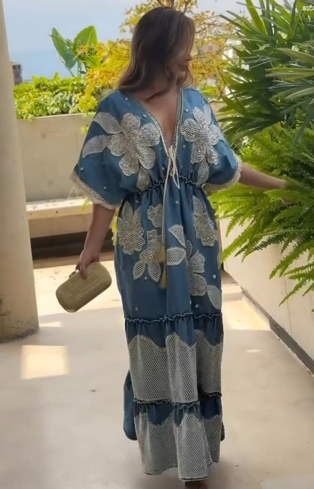 Vestido Índigo Crochet Maxi