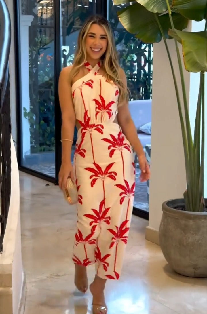 Vestido Atemporal Crimson Oasis