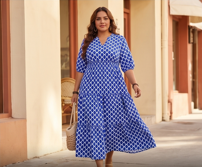 Maxi Vestido Geométrico Ébano