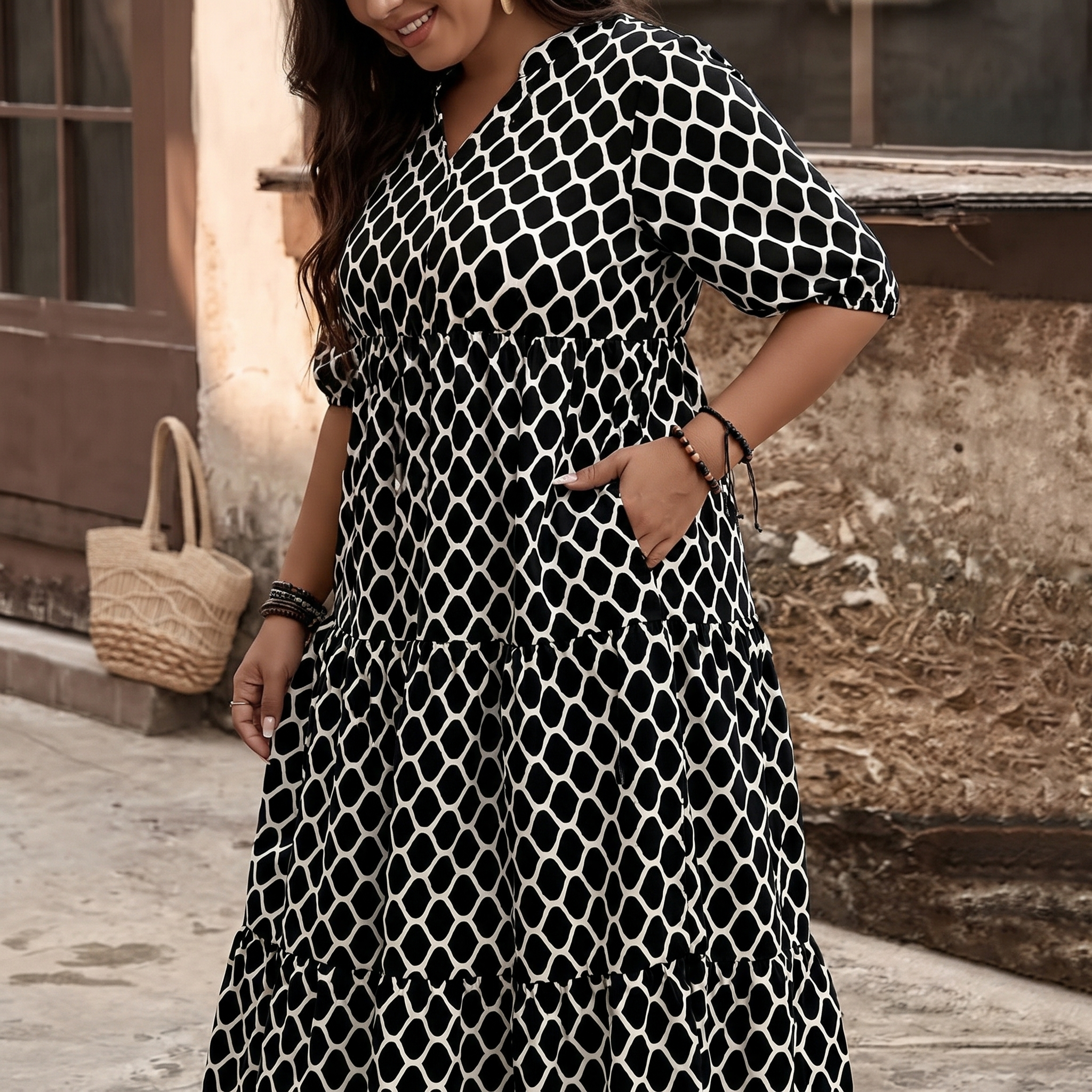 Maxi Vestido Geométrico Ébano