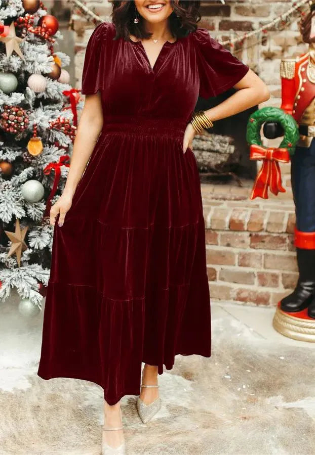 Vestido Largo de Terciopelo con Volantes para Mujer