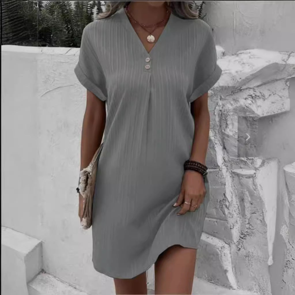Vestido informal con cuello en V y botones (LIQUIDACIÓN)