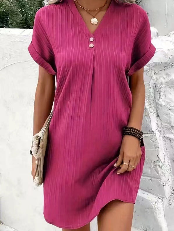 Vestido informal con cuello en V y botones (LIQUIDACIÓN)