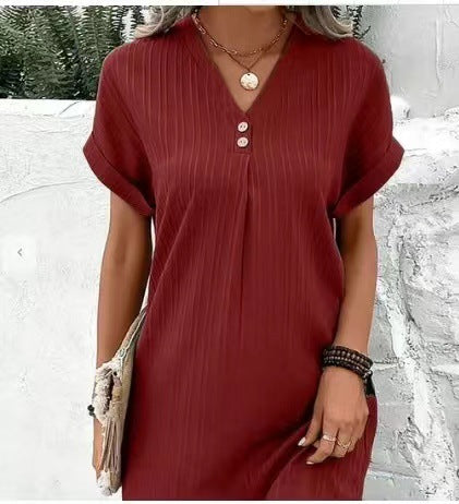 Vestido informal con cuello en V y botones (LIQUIDACIÓN)