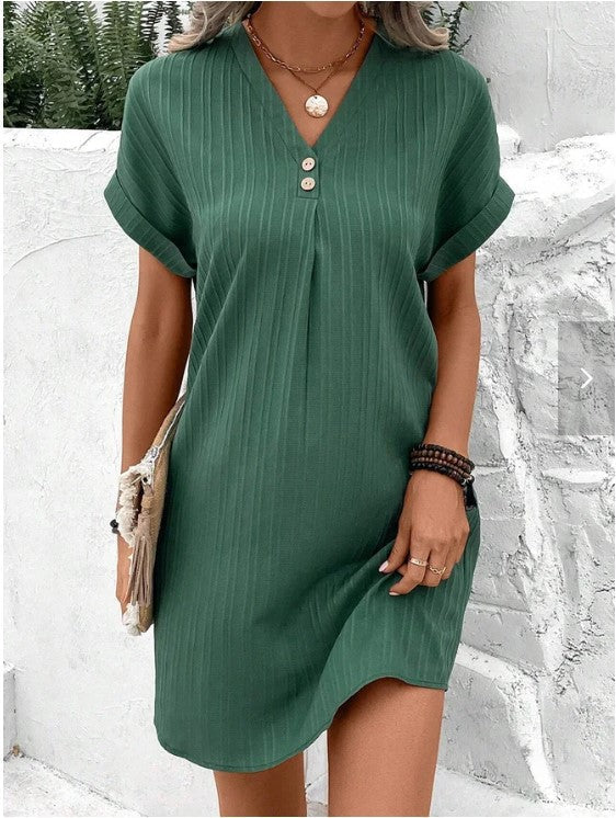 Vestido informal con cuello en V y botones (LIQUIDACIÓN)