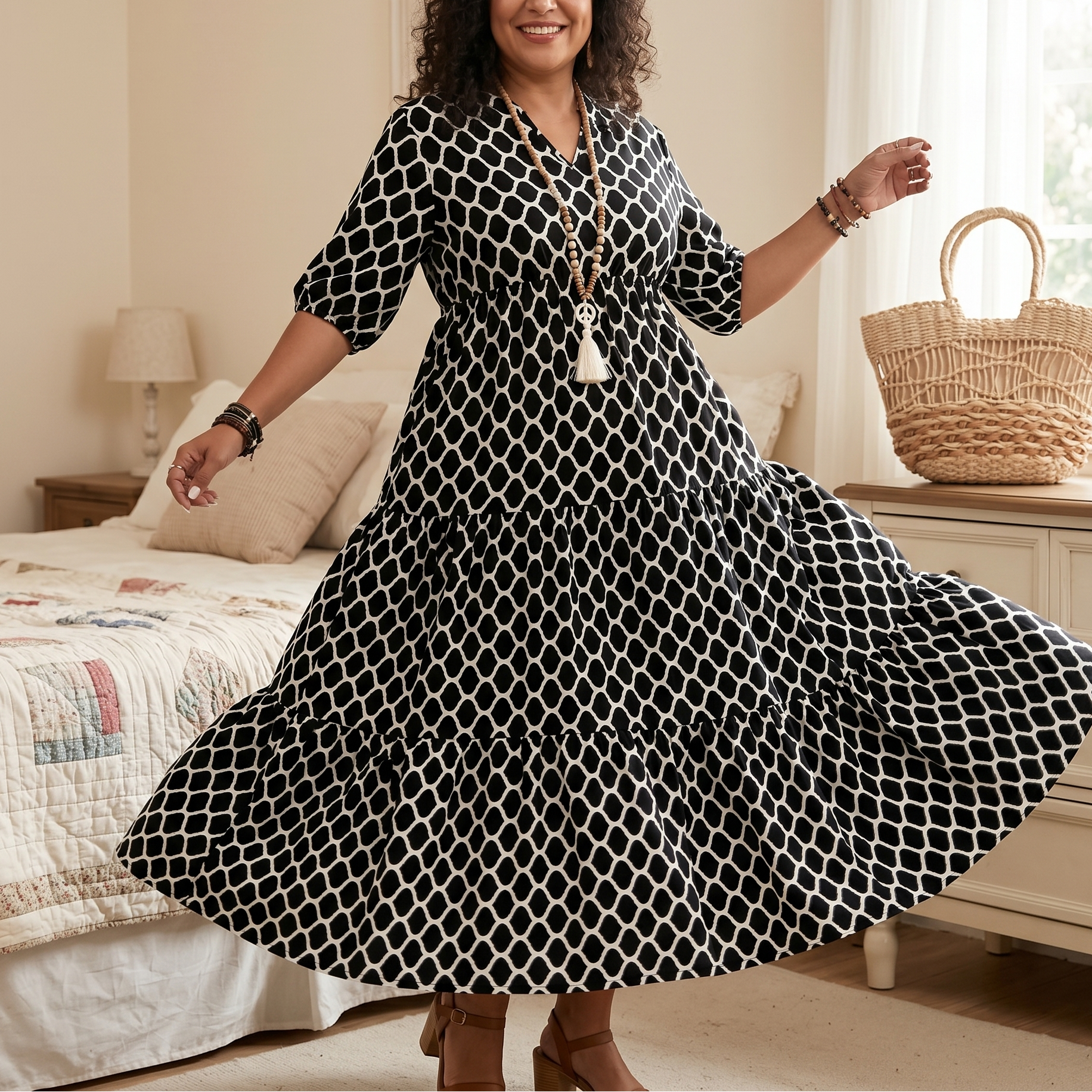 Maxi Vestido Geométrico Ébano