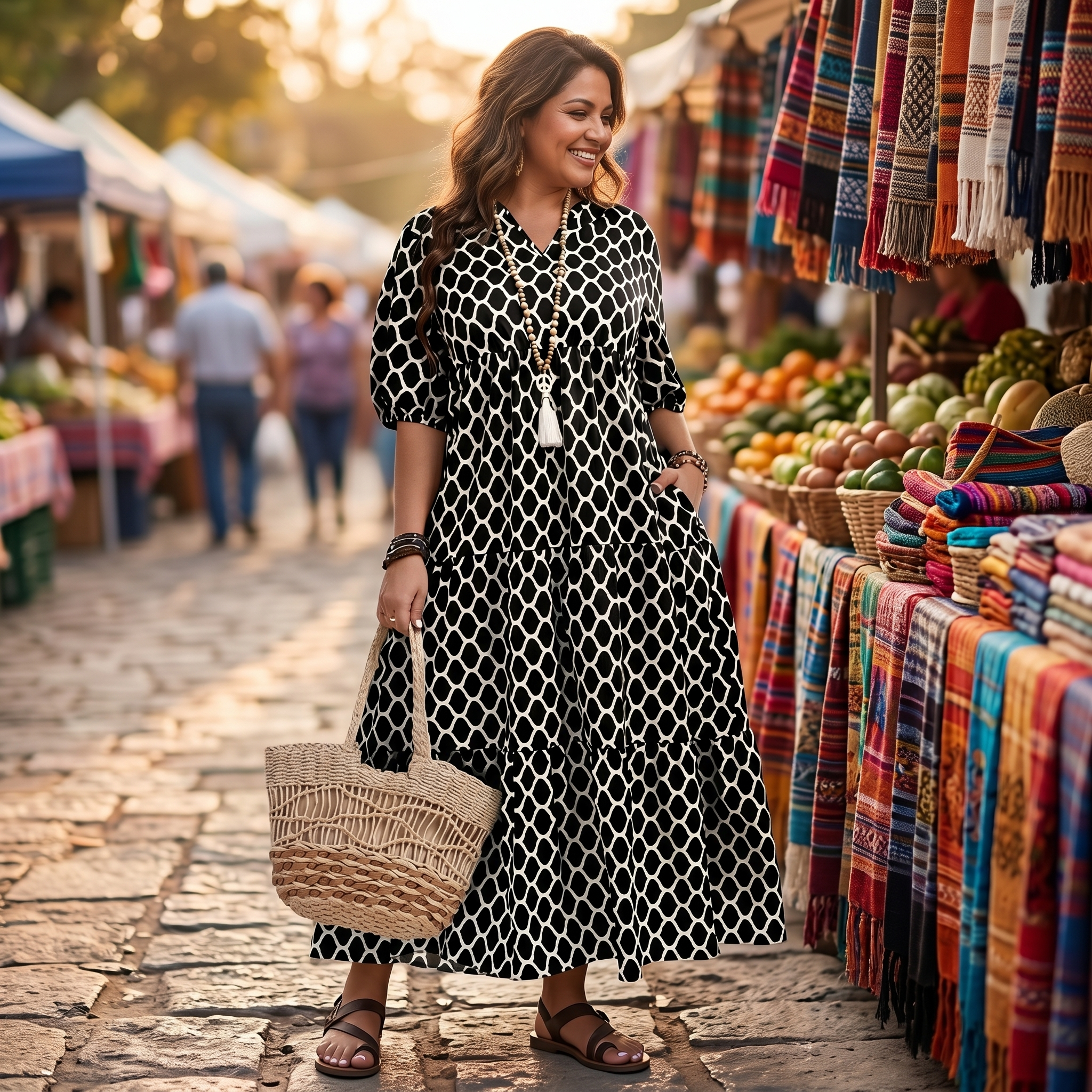 Maxi Vestido Geométrico Ébano